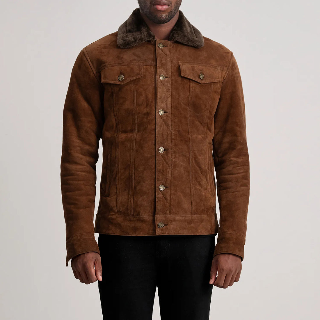 Dallis Urbane Suede Shearling Jacket - Brown for sale