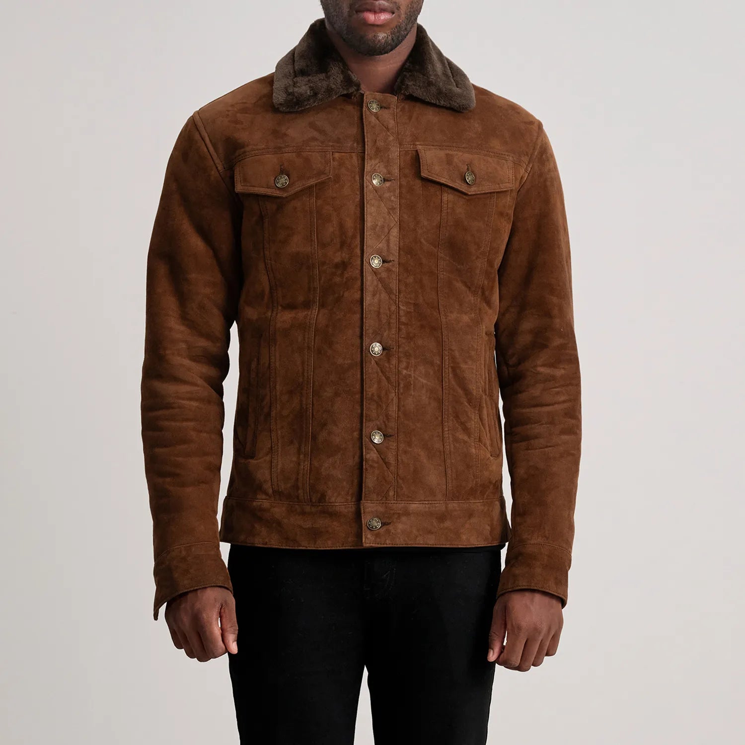 Dallis Urbane Suede Shearling Jacket - Brown for sale