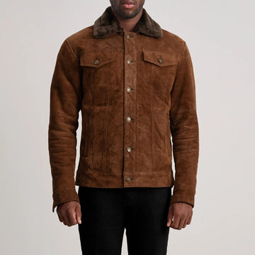 Dallis Urbane Suede Shearling Jacket - Brown for sale