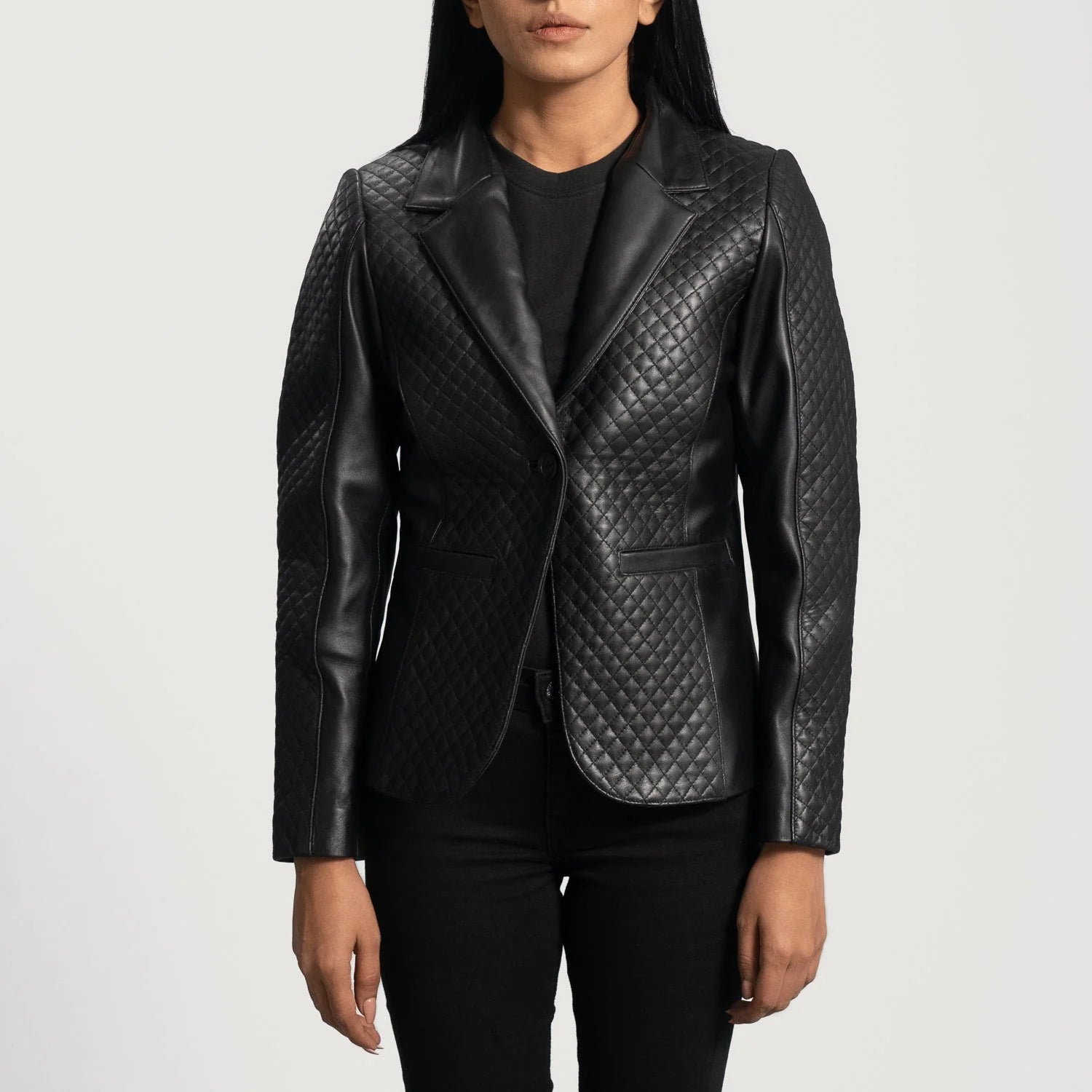 DiamondWeave Black Leather Blazer for sale