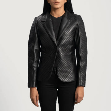 DiamondWeave Black Leather Blazer for sale