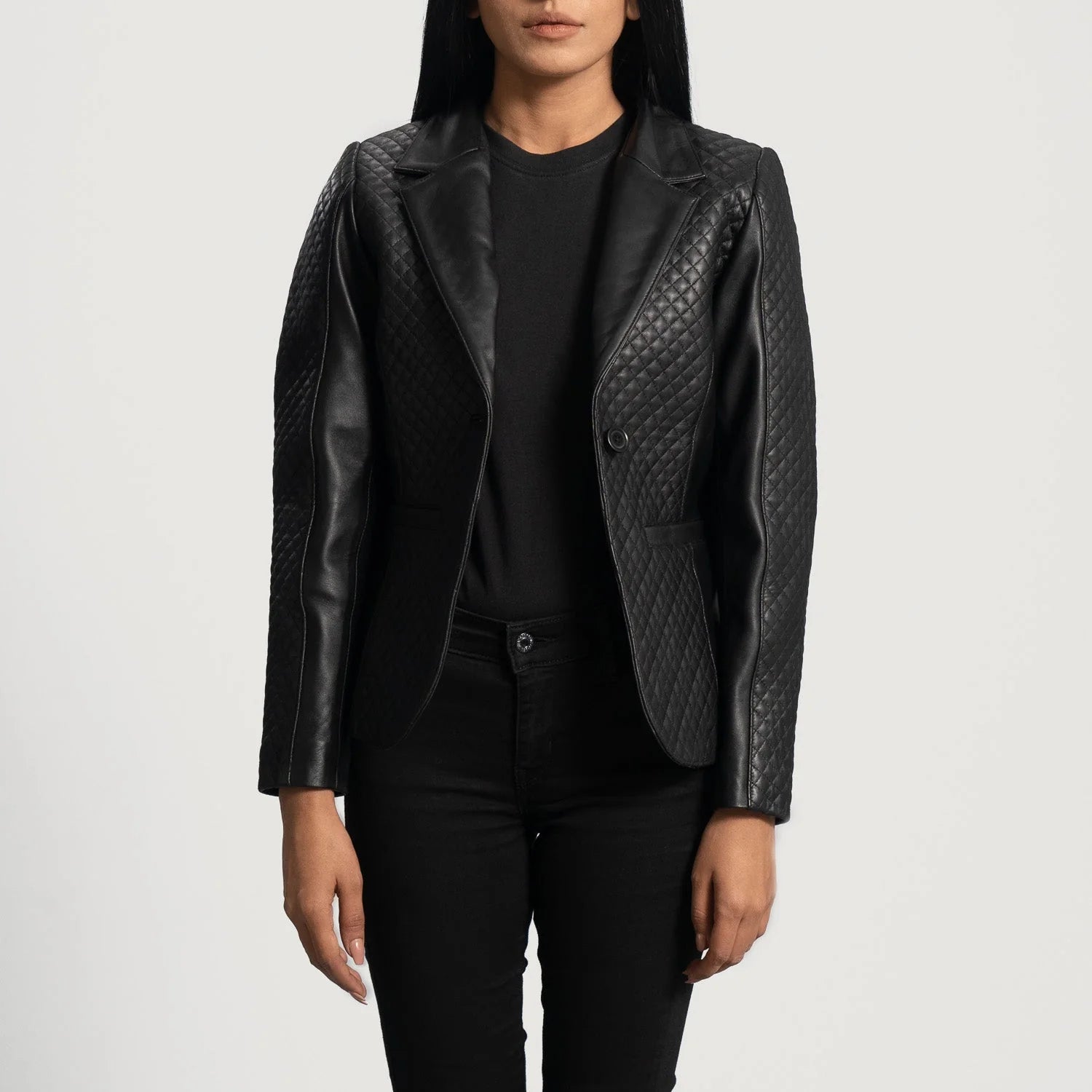 DiamondWeave Black Leather Blazer for sale