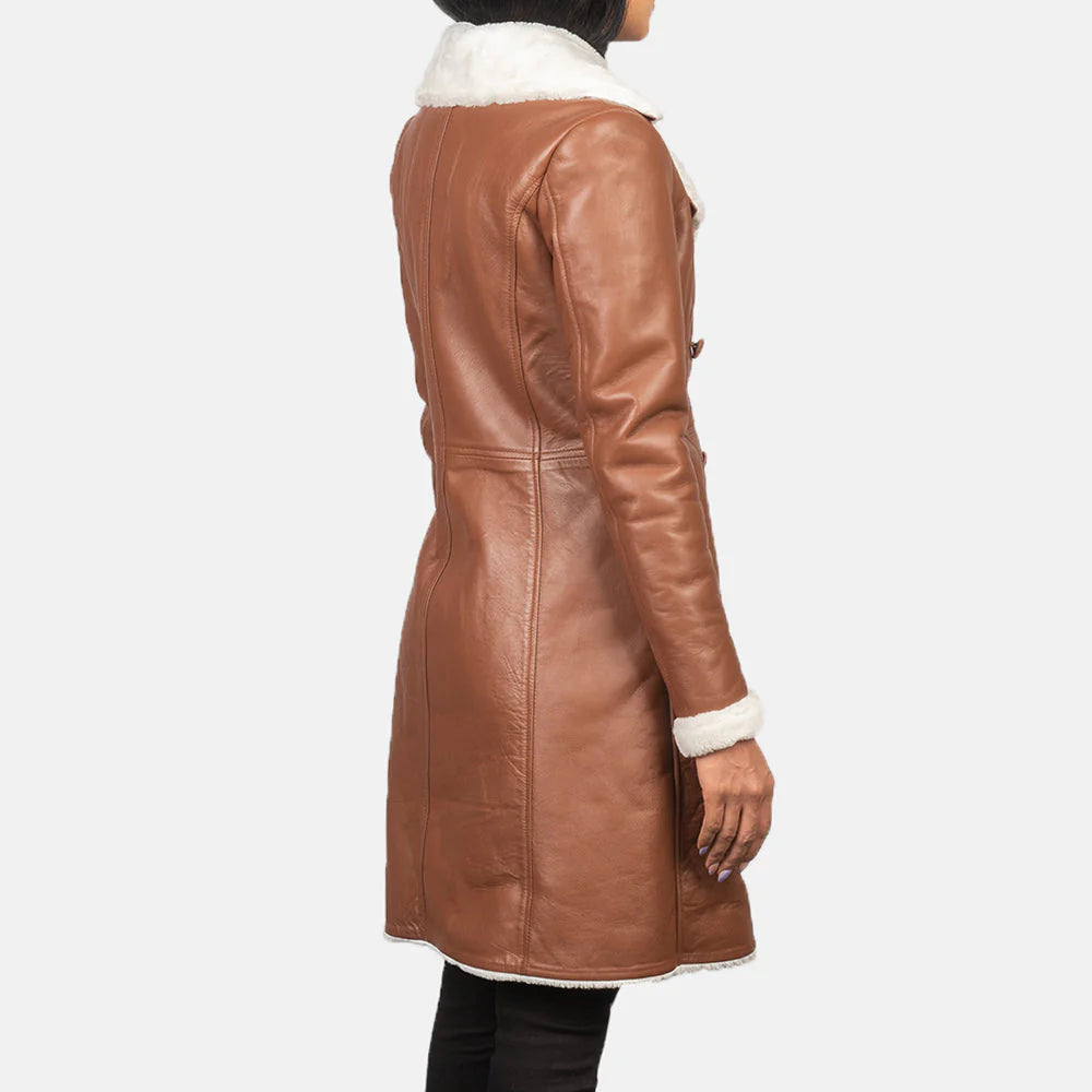 Faylen Brown Double Breasted Shearling Coat for sale
