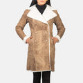 Faylen Distressed Brown Double Breasted Shearling Coat for sale