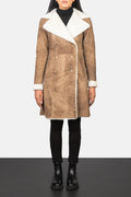 Faylen Distressed Brown Double Breasted Shearling Coat for sale