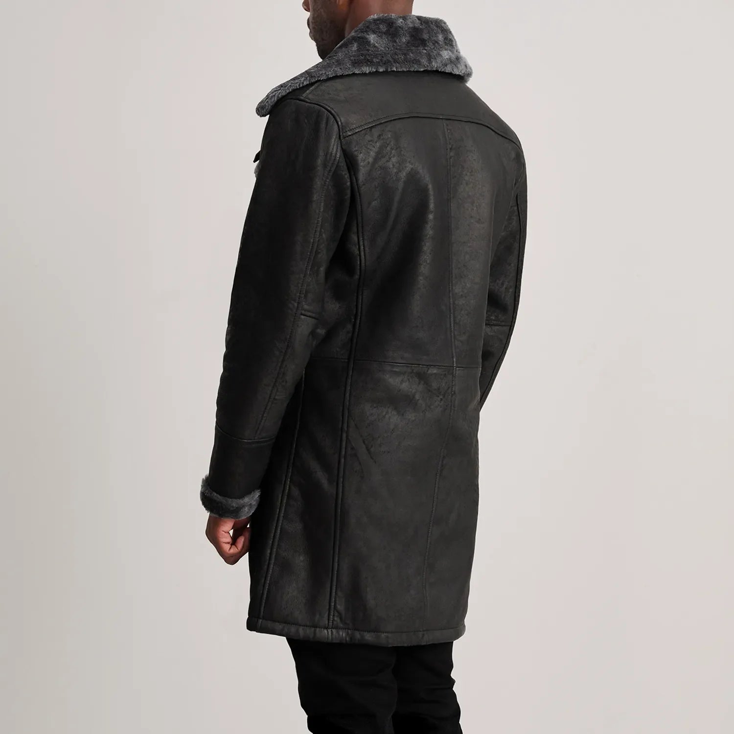 Fjordline Heritage Leather Shearling Coat - Distressed Black for sale