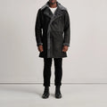 Fjordline Heritage Leather Shearling Coat - Distressed Black for sale