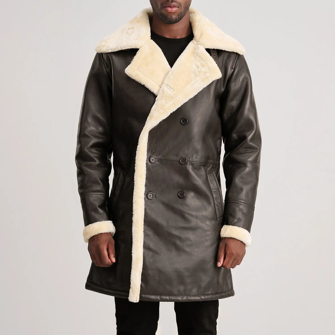 Fjordline Heritage Leather Shearling Coat Brown for sale