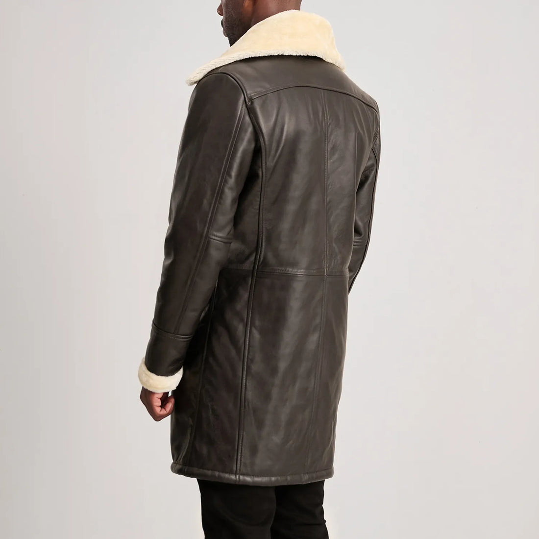 Fjordline Heritage Leather Shearling Coat Brown for sale