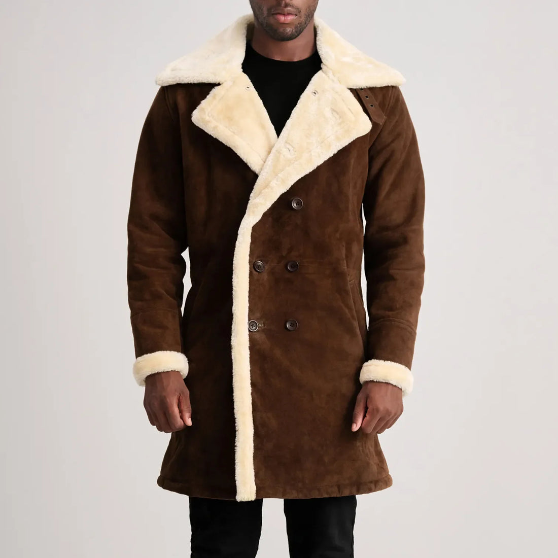 Fjordline Heritage Suede Shearling Coat Brown for sale