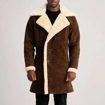 Fjordline Heritage Suede Shearling Coat Brown for sale