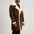 Fjordline Heritage Suede Shearling Coat Brown for sale