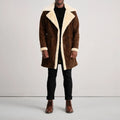 Fjordline Heritage Suede Shearling Coat Brown for sale