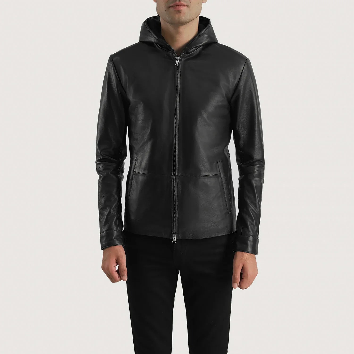 Flexshade Sleek Hooded Leather Jacket for sale