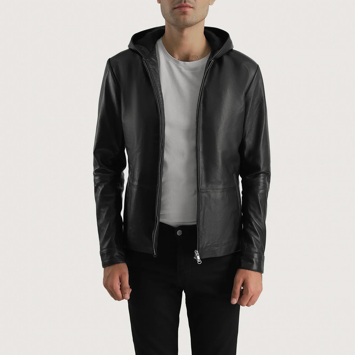 Flexshade Sleek Hooded Leather Jacket for sale