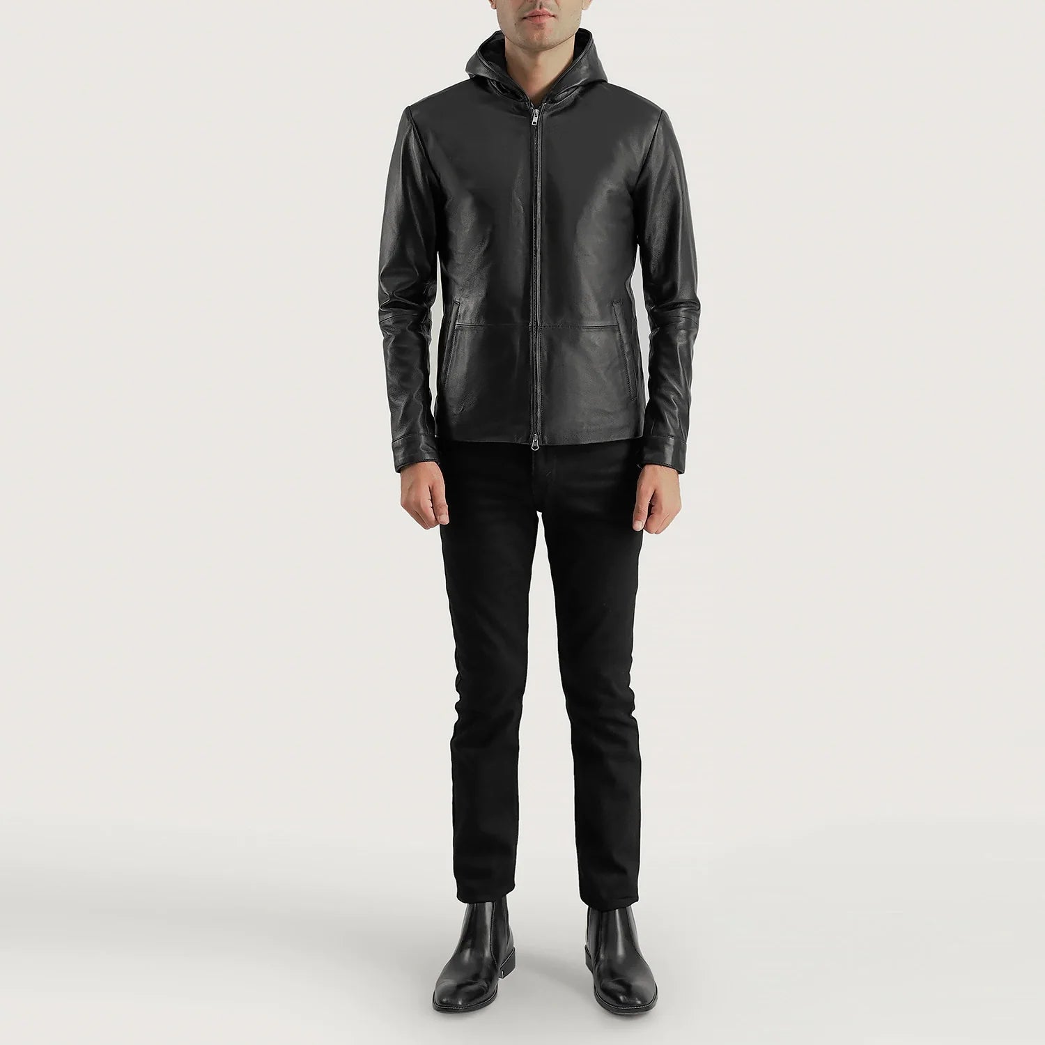 Flexshade Sleek Hooded Leather Jacket for sale