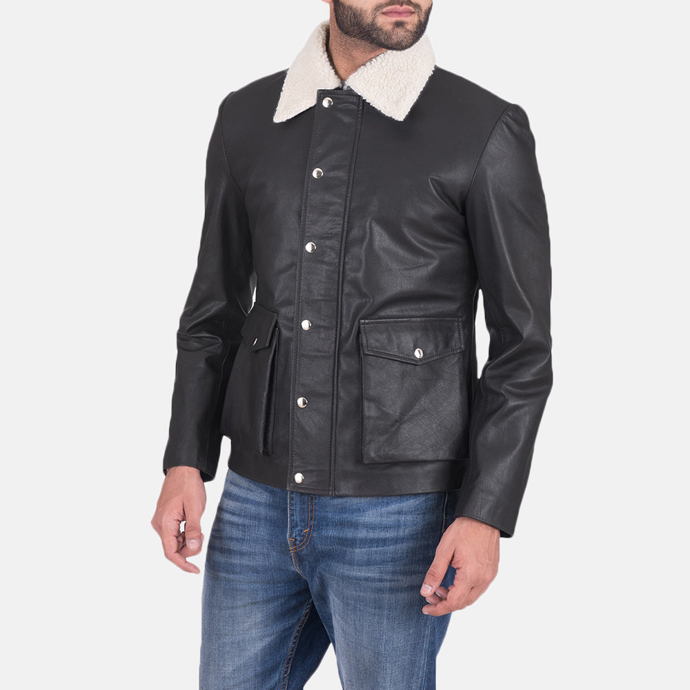 Fur Collar Leather Shirt for sale