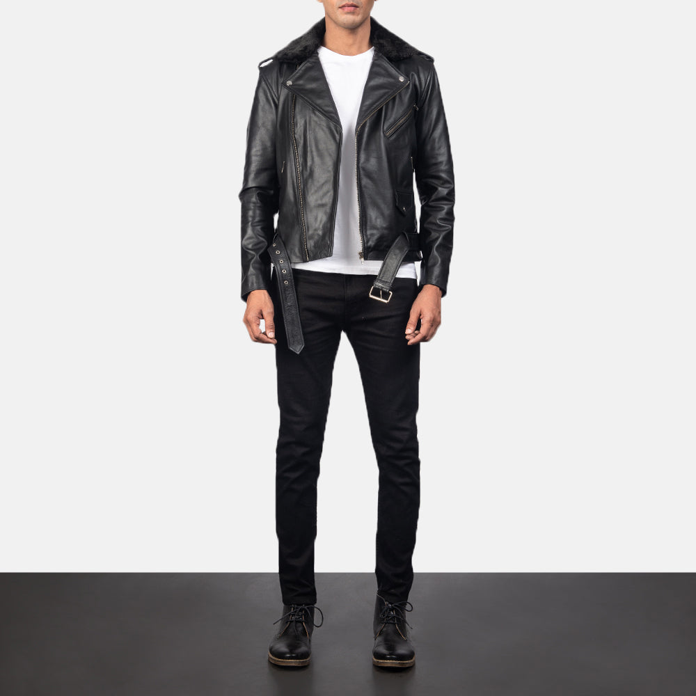 Leather Biker Jacket - Black for sale