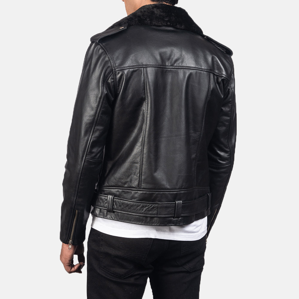 Leather Biker Jacket - Black for sale