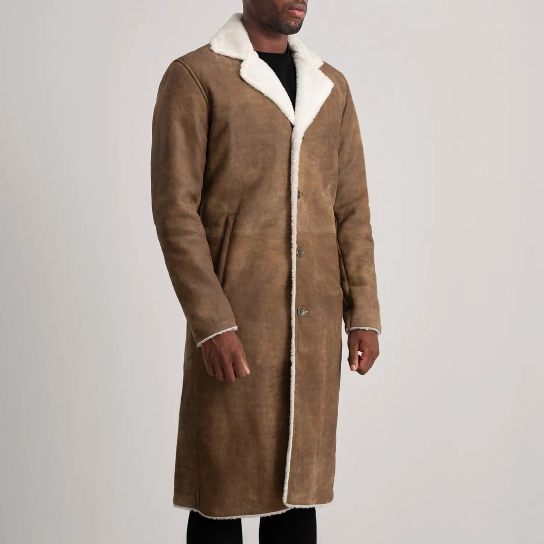 Glenmore Leather Shearling Long Coat - Distressed Brown for sale