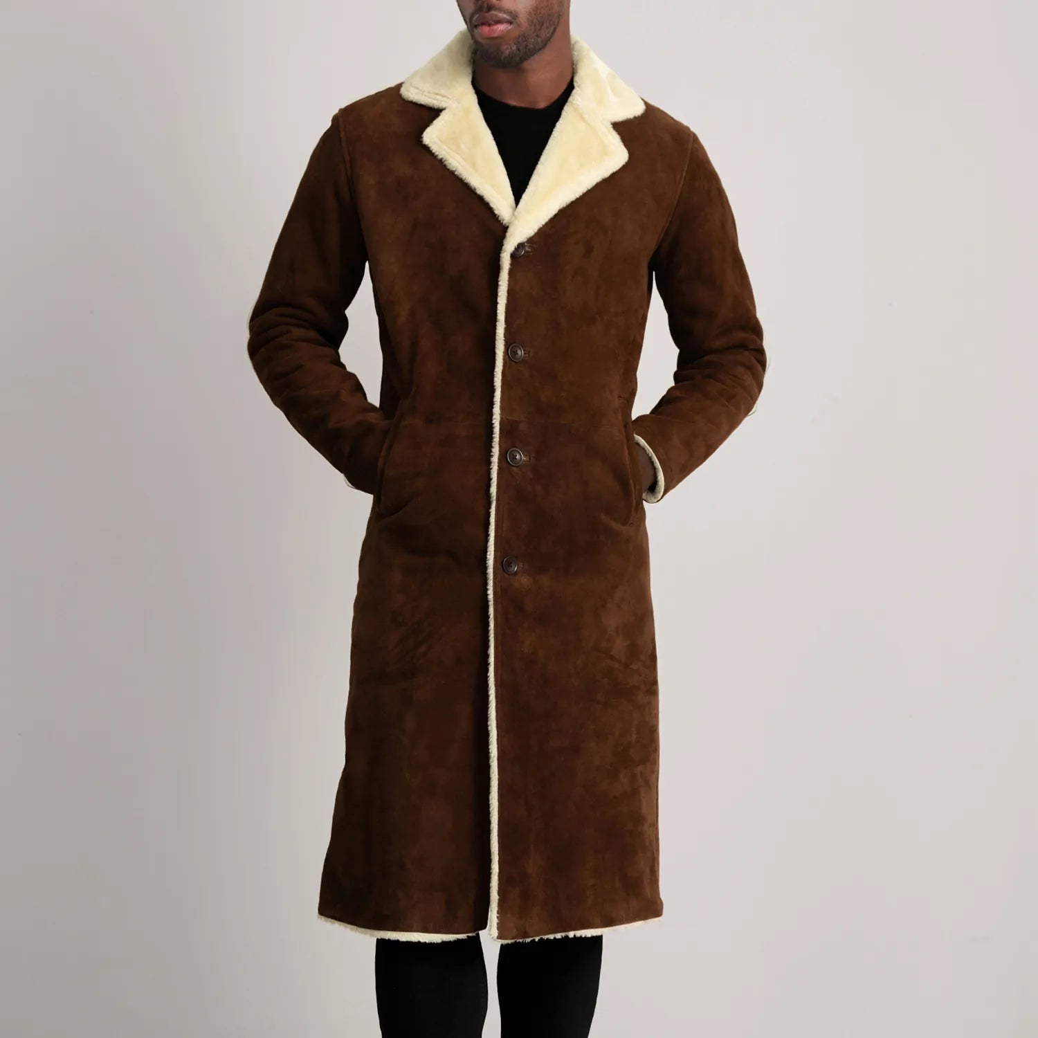 Glenmore Suede Shearling Long Coat - Brown for sale
