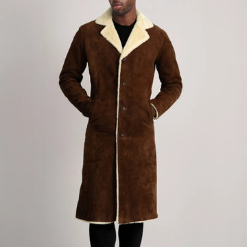 Glenmore Suede Shearling Long Coat - Brown for sale