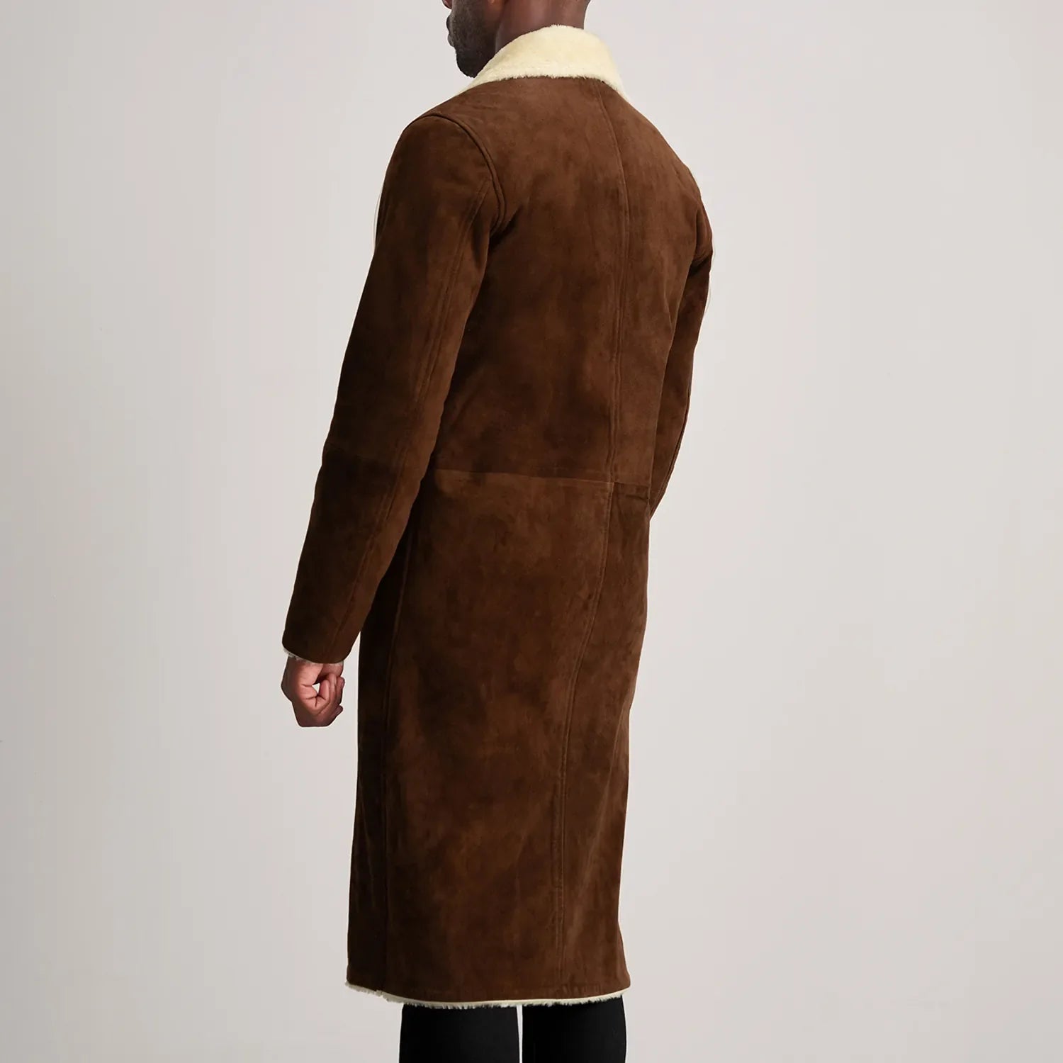 Glenmore Suede Shearling Long Coat - Brown for sale