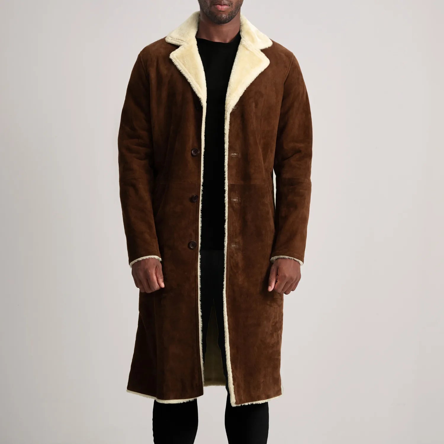 Glenmore Suede Shearling Long Coat - Brown for sale