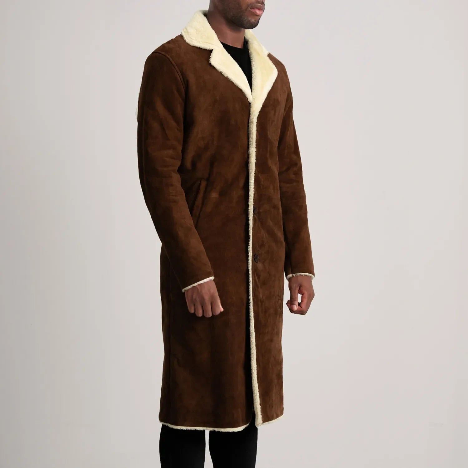 Glenmore Suede Shearling Long Coat - Brown for sale