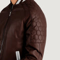 HexLine Maroon Leather Varsity Jacket for sale