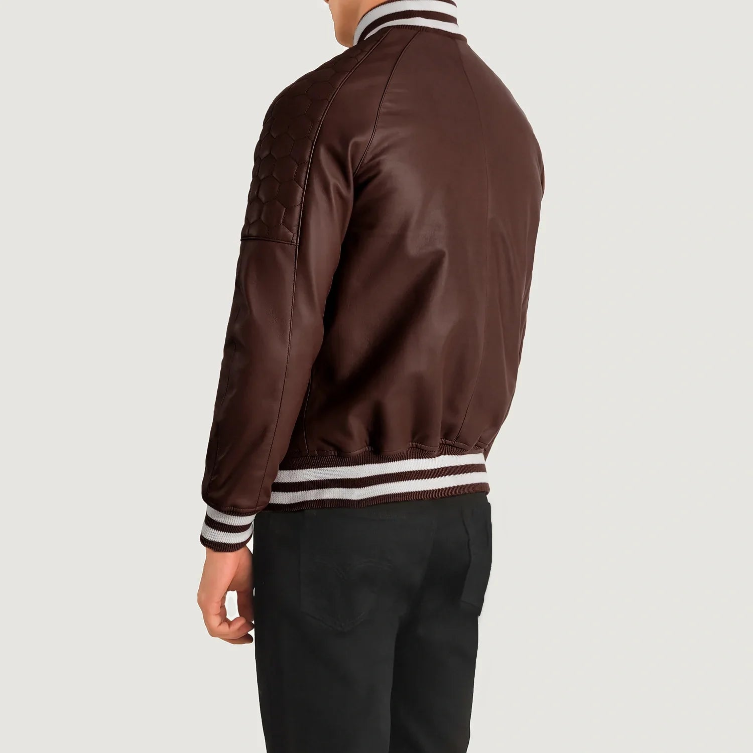 HexLine Maroon Leather Varsity Jacket for sale