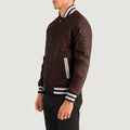 HexLine Maroon Leather Varsity Jacket for sale