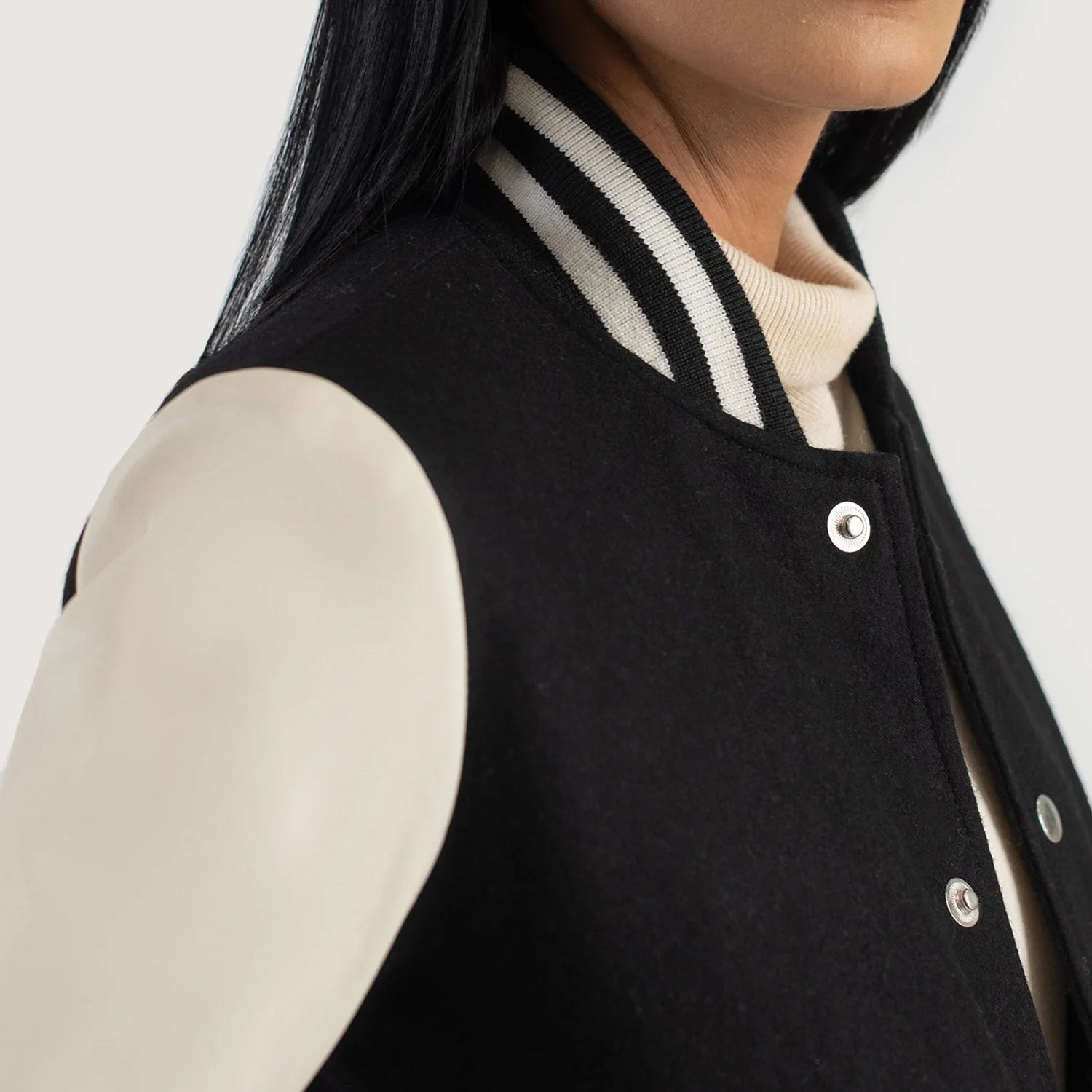 Hybrid Realm Black-White Varsity Jacket for sale