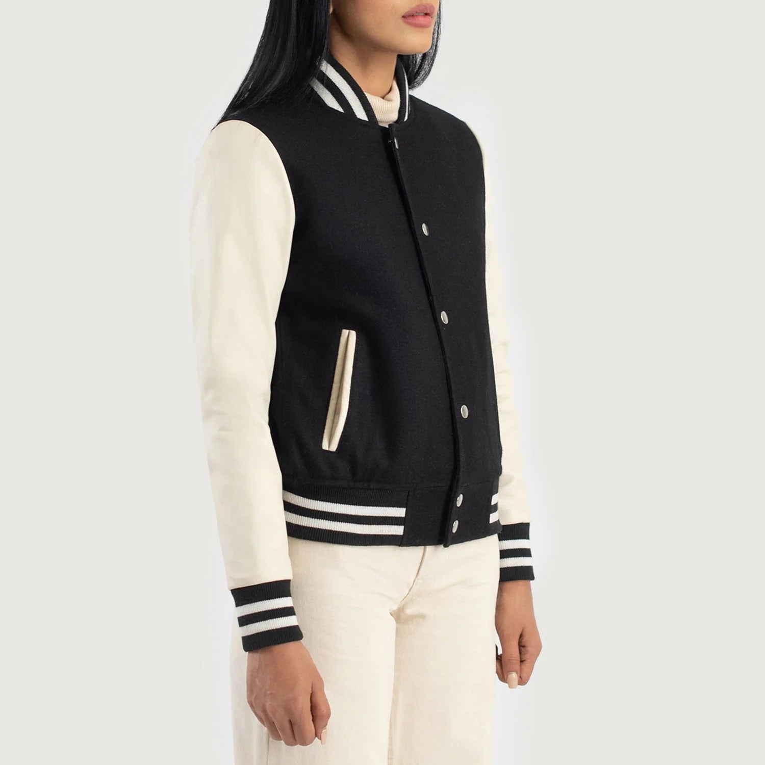 Hybrid Realm Black-White Varsity Jacket for sale