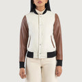 Hybrid Realm White-Brown Varsity Jacket for sale