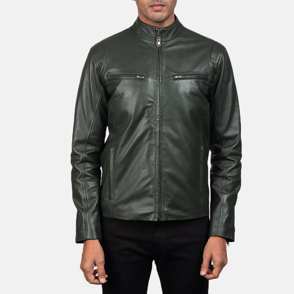 Leather Biker Jacket - Green for sale