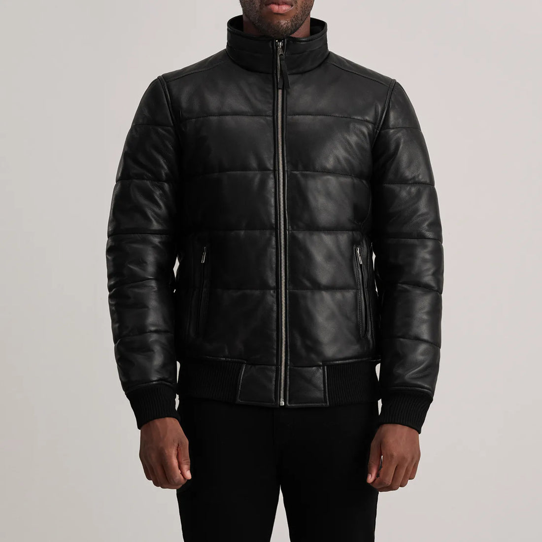 Lucent Core Leather Puffer Jacket Black for sale