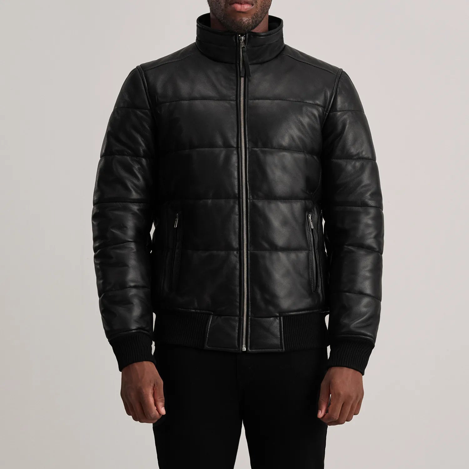 Lucent Core Leather Puffer Jacket Black for sale