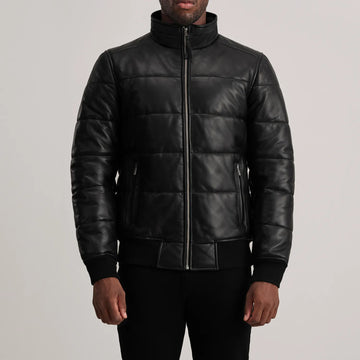 Lucent Core Leather Puffer Jacket Black for sale