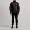 Lucent Core Leather Puffer Jacket Black for sale