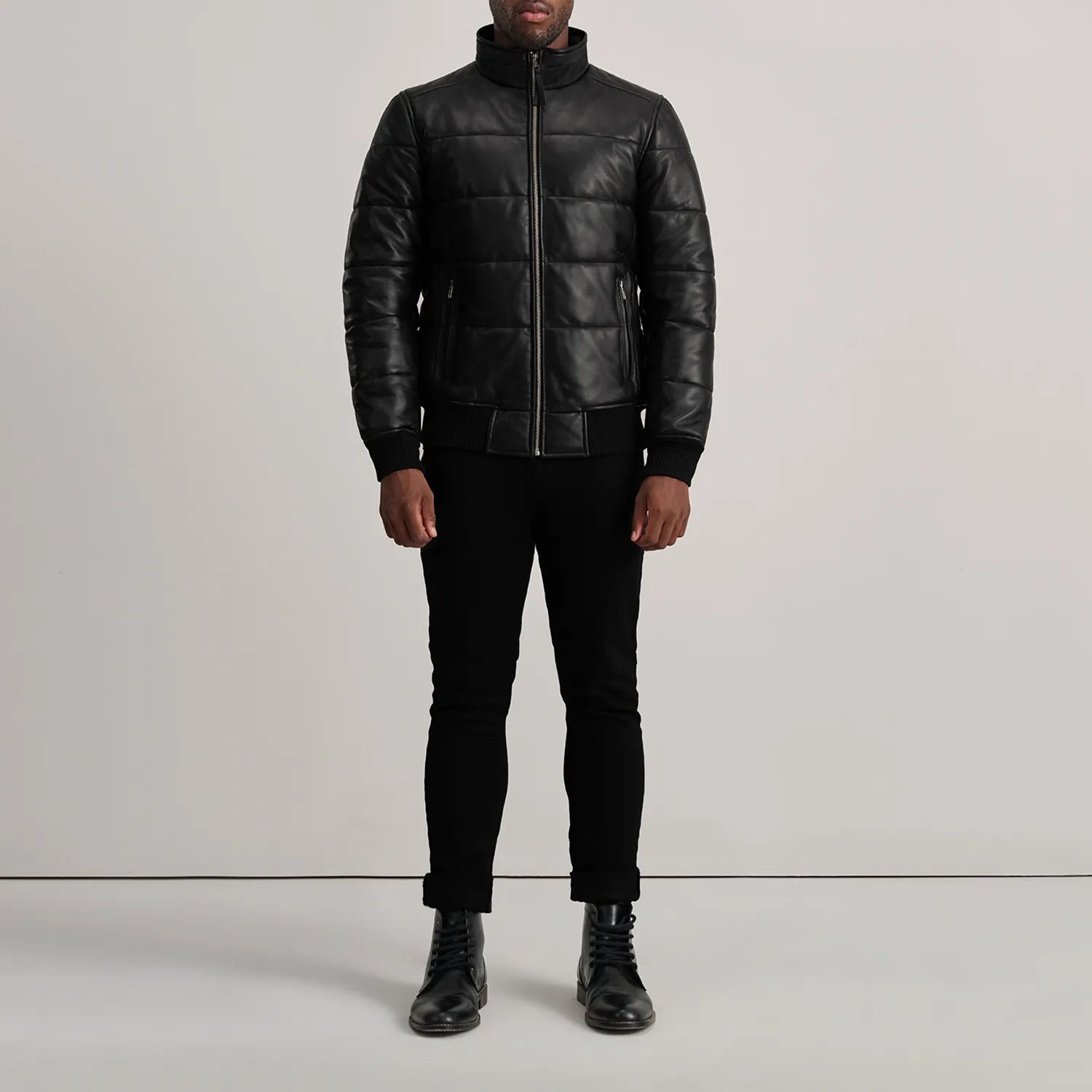 Lucent Core Leather Puffer Jacket Black for sale