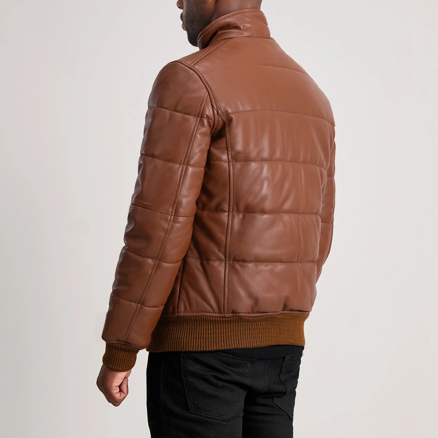 Lucent Core Leather Puffer Jacket Brown for sale