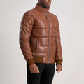 Lucent Core Leather Puffer Jacket Brown for sale