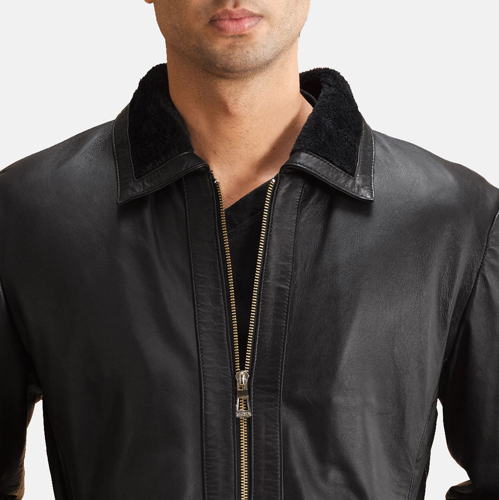 Basic Collar Leather Jacket - Black for sale