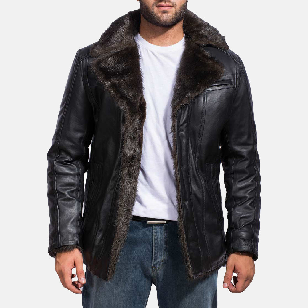 Fur Leather Coat - Black for sale