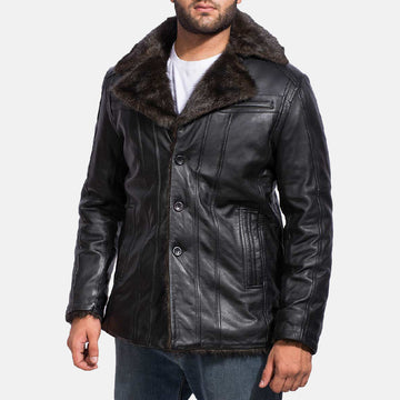 Fur Leather Coat - Black for sale