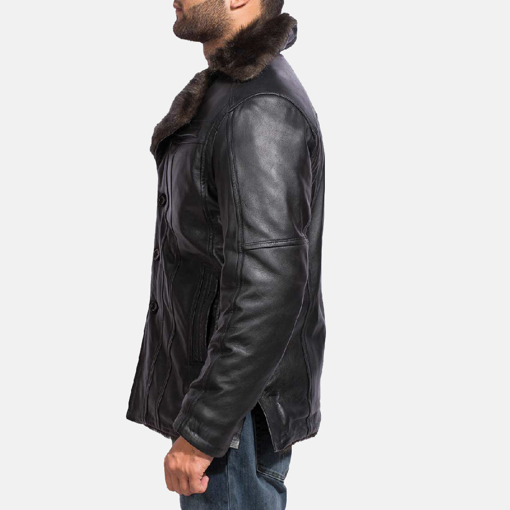 Fur Leather Coat - Black for sale