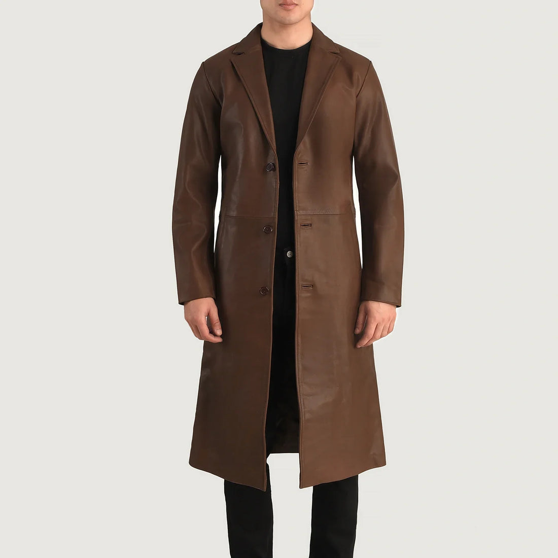 MetroTailor Classic Long Leather Coat Brown for sale