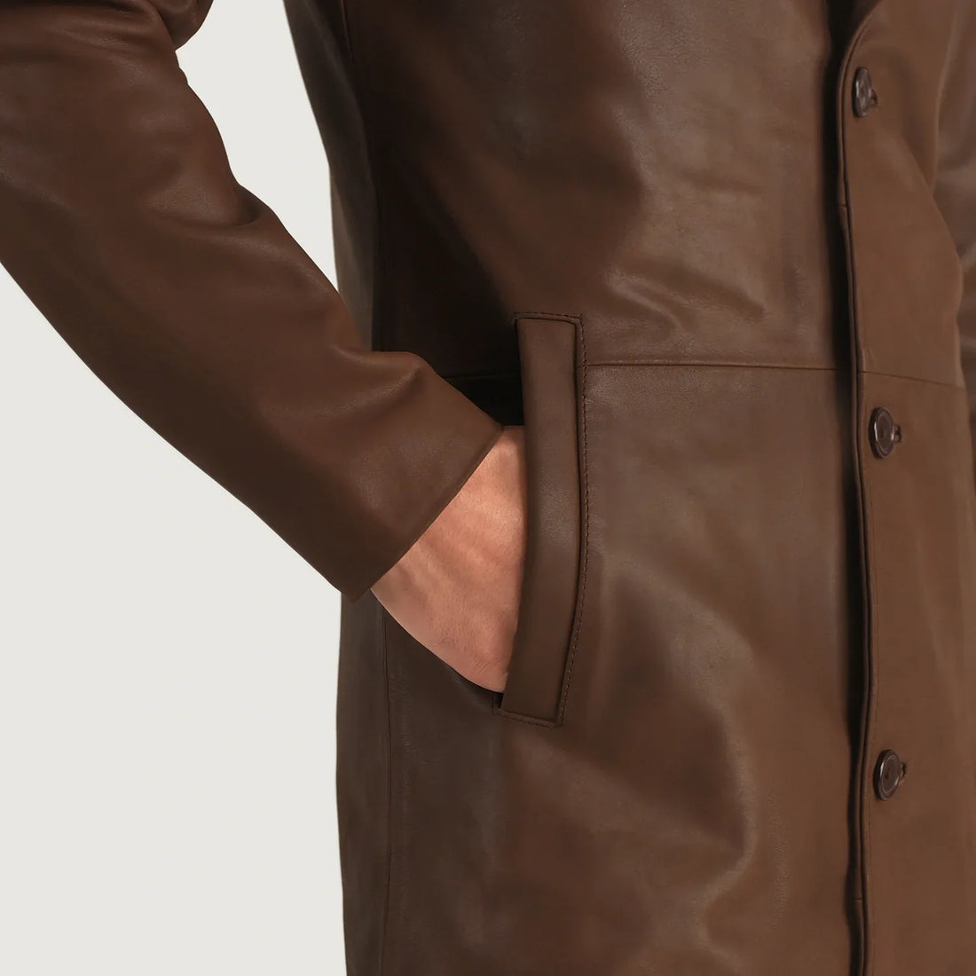 MetroTailor Classic Long Leather Coat Brown for sale