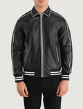 Midfield Black Leather Varsity Jacket for sale